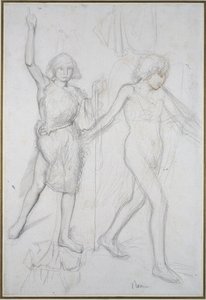 San Juan Bautista con un ángel caminando delante de él (lápiz con pluma y tinta marrón sobre papel) de Edgar Degas